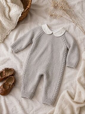 La Coqueta 0M Merino Wool Knit Romper | Luxury Neutral Classic